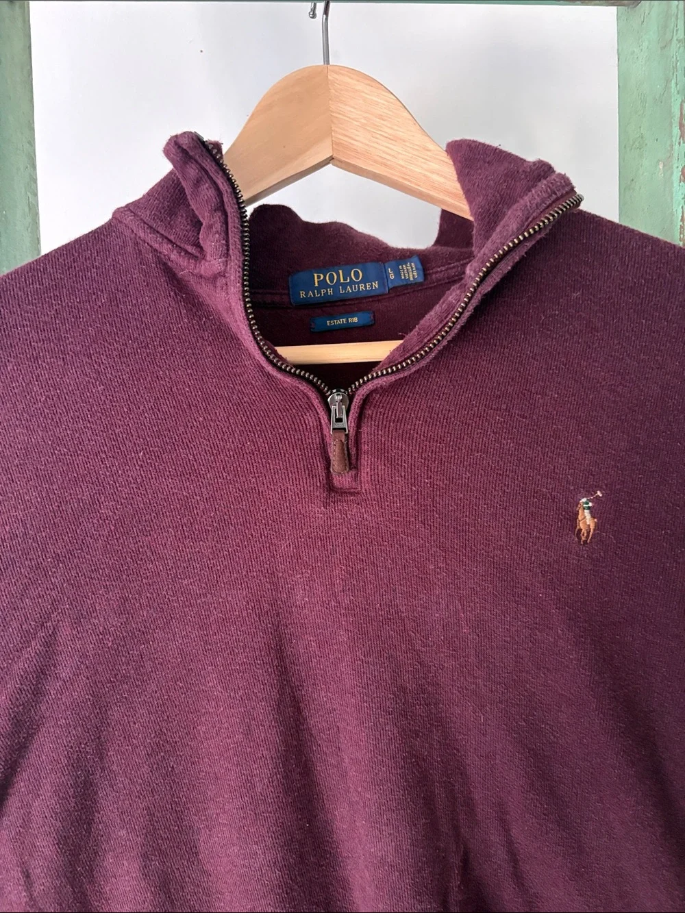 Ralph Lauren Burgundy Half-Zip Hoodie Sweater - Picture 3 of 5